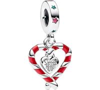 PHCLASY Christmas Charm Double Candy Cane Heart Bead Ciondolo Compatibile Con Bracciali e Collane Europei, Regalo di Christmas Delle Donne