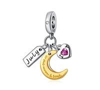 PHCLASY Ciondolo Luna Birthstone 925 in Argento Sterling Charms Love Zirconia è compatibile con bracciali e collane, Regalo di compleanno delle donne