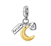 PHCLASY Ciondolo Luna Birthstone 925 in Argento Sterling Charms Love Zirconia è compatibile con bracciali e collane, Regalo di compleanno delle donne