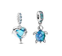 PHCLASY Delfino Blu e Tartaruga Charm in per bracciale Collana Charm Dangle per Donne Regali di Compleanno Argento Sterling