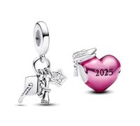 PHCLASY Graduation Pink Cuore and Stars Charms Compatibile con Bracciali e Collane Europei, Stagione di Laurea Per le Donne