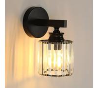 Pheashine Applique da parete in Cristallo Moderna, Lampada da Parete LED Nero, Applique a Muro Base E27 per Soggiorno, Camera, Corridoio