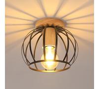 Pheashine Lampada da Soffitto Industriale, Vintage Plafoniera Lampadario in Ferro con Base in Legno e Gabbia Metallica Nera, Ideale per Corridoi, Balconi, Cucine, e Ingressi