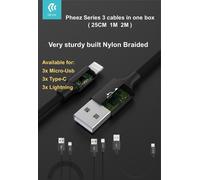 Pheez Set 3 Cavi 5 V. 2,1A TipoLight-ning 25cm - 1mt - 2mt Grigi