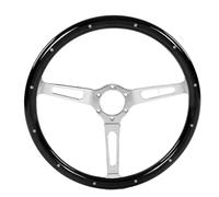 Phefop Classico Impugnatura in Legno in Noce 380 Mm Volante Vintage, Pulsante Universale a 6 Bulloni con Pacchetto 1 a 3 Raggi Cromati per lo Stile di Nostalgia, ca. 380 Mm di (BLACK)