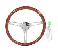 Phefop Classico Impugnatura in Legno in Noce 380 Mm Volante Vintage, Pulsante Universale a 6 Bulloni con Pacchetto 1 a 3 Raggi Cromati per lo Stile di Nostalgia, ca. 380 Mm di (BROWN)