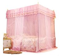 Phefop Design in pizzo, zanzariera principessa, tenda da letto, baldacchino, rete per decorazione camera da letto, in poliestere rosa, misura queen size (150 x 200 x 200 x 200)