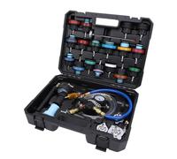 Phefop Kit 28 Pezzi Test di Pressione Refrigerante, Attrezzo per Rilevazione Perdite Impianto Raffreddamento con Pompa Manuale, Manometro Preciso e Tappi Test Colorati per Veicoli