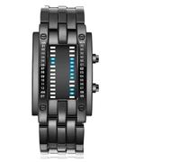 Phefop Orologio digitale a LED blu con matrice binaria, specchio in vetro minerale, funzione impermeabile per uomini e donne