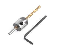 Phefop Punta da Trapano per Svasatore in Acciaio, Punta Combinata per Trapano e Svasatore per la Lavorazione del Legno con 10 Misure da 3 Mm a 10 Mm e Chiave (Singola 4mm + chiave piccola)