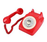 Phefop Telefono Antico retrò con Campanello Meccanico in Rame e Controllo del Volume per la Decorazione Domestica, Telefono Fisso da Scrivania con Ricomposizione Rossa, Ricevitore in