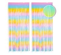 PHENO FLAGS Tenda a frange arcobaleno 2 pezzi, 1x2,5 m - decorazione brillante per Capodanno con un aspetto metallico scintillante, ghirlanda a frange per la tua festa