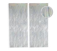 PHENO FLAGS Tenda a frange argentata 2 pezzi, 1x2,5 m - decorazione brillante per Capodanno con un aspetto metallico scintillante, ghirlanda a frange per la tua festa