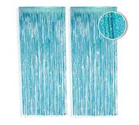 PHENO FLAGS Tenda a frange azzurro chiaro 2 pezzi, 1x2,5 m - decorazione brillante per Capodanno con un aspetto metallico scintillante, ghirlanda a frange per la tua festa