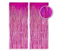 PHENO FLAGS Tenda a frange rosa brillante 2 pezzi, 1x2,5 m - decorazione brillante per Capodanno con un aspetto metallico scintillante, ghirlanda a frange per la tua festa