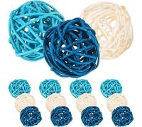 PHENOFICE 15 Palline Decorative in Vimini e Rattan Blu, Sfere Profumate Naturali per Aromaterapia e Riempitivi per Vasi, Accessori per Arredamento Navy di Soggiorno e Camera da Letto