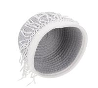 PHENOFICE 1pezzi Cesto Intrecciato Bohemien in Cotone con Nappa Organizer da Scrivania Handmade per Soggiorno Cucina e Bagno Contenitore Decorativo Grigio Alto