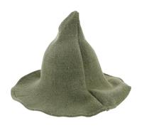 PHENOFICE Cappello da Strega e Mago in Lana Verde Conico, Copricapo Gotico da Cosplay e Costume Halloween per Adulti, Cappello da Spaventapasseri Ampia Falda per Feste All’aperto