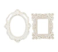 PHENOFICE Cornici Vintage Forma Ovale e Quadrata in Resina Bianco Set 2 Levigata Cornici da Tavolo Levigate Perfette come Accessori per Foto e Arredamento Casa