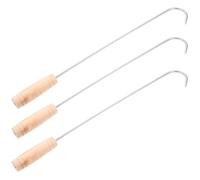 PHENOFICE Set di 3 Ganci per Carne Facili da Inserire e Utilizzare, per Barbecue in Acciaio Inox Manico in Legno e Arrostire Anatra o Prosciutto