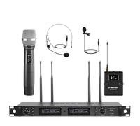 Phenyx Pro Sistema microfono wireless a UHF vera diversità con microfoni palmari/Bodypack/archetto/da bavero, scansione automatica, 2x1000 canali per palcoscenico e studio (PTU-2U-1H1B)