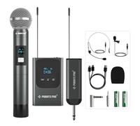 Phenyx Pro Sistema microfono wireless digitale doppio, con microfoni dinamico a mano,archetto/da bavero, trasmettitore bodypack, mini ricevitore, UHF 2x5 frequenze per karaoke(PDP-2-1H1B)