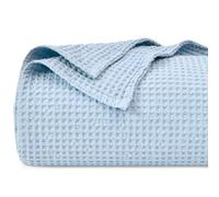 PHF Coperta in 100% cotone a nido d'ape, king size, 220 x 240 cm, leggera e traspirante, pre-lavata, certificata Oeko-TEX, per letto, divano, decorazione per la casa, blu cielo