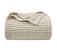 PHF Coperta ultra morbida in tessuto a nido d'ape, per letto king size, 264 x 228 cm, leggera e traspirante, comoda coperta per letto, decorazione estetica per divano, casa, auto, colore: cachi/lino