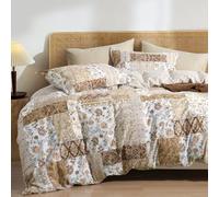 PHF Set copripiumino ultra morbido, per letto king size, con stampa boho floreale, 3 pezzi, comodo set copripiumino reversibile con 2 federe, chiusura a cerniera e 8 cravatte, 264 x 228,6 cm, marrone