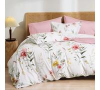 PHF Set copripiumino ultra morbido, per letto king size, con stampa floreale, 3 pezzi, comodo e resistente, con 2 federe, chiusura a cerniera e 8 cravatte, 264 x 228,6 cm, bianco e giallo