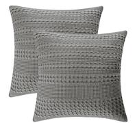PHF Set di 2 federe per cuscini in 100% cotone a nido d'ape, 66 x 66 cm, decorazione per la casa, per divano e letto, senza imbottitura, grigio scuro