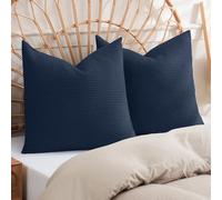 PHF Set di 2 federe per cuscini in 100% cotone a nido d'ape, 66 x 66 cm, decorazione per la casa, per letto, divano, senza imbottitura, colore: blu navy