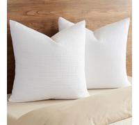 PHF Set di 2 federe per cuscini in 100% cotone a nido d'ape, 66 x 66 cm, decorazione per la casa, per letto, divano, senza imbottitura, bianco