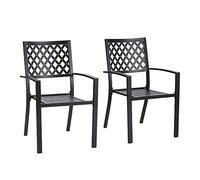 PHI VILLA Sedia da giardino in metallo, per esterni, terrazza, sedie impilabili, per sala da pranzo, set da 2 pezzi, nero