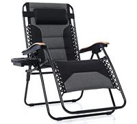 PHI VILLA Sedia XXL oversize imbottita Zero Gravity, reclinabile pieghevole, larghezza 76,2 cm, con portabicchieri, supporto 181,4 kg (nero)