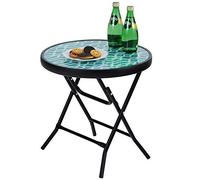 PHI VILLA - Tavolino rotondo pieghevole in vetro e metallo, tavolo da caffè, piccolo tavolino da balcone, resistente alle intemperie, facile da pulire, per balcone, giardino, terrazza, soggiorno