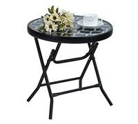 PHI VILLA - Tavolino rotondo pieghevole in vetro e metallo, tavolo da caffè, piccolo tavolino da balcone, resistente alle intemperie, facile da pulire, per balcone, giardino, terrazza, soggiorno