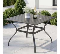 PHI VILLA Tavolo da patio per 4 persone, tavolo da pranzo da esterno in metallo con rivestimento elettronico, tavolo quadrato in acciaio con foro per ombrellone da 4 cm, per giardino, cortile, nero