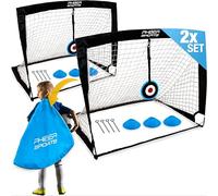 PHIBER-SPORTS Set di porte da calcio per bambini per 2 persone - Versione migliorata 2023 con pali in fibra di vetro rinforzati - Incl. borsa per il trasporto, 6x coni, 2x bersaglio