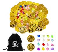 PHIEZC 150 Monete Pirata, tra Cui 100 Monete per Bambini e 50 Gemme Pirata, perfette per Una Caccia al Tesoro per Bambini.