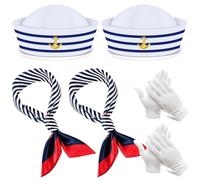 PHIEZC Cappello da marinaio, cappello da capitano per bambini | Cappello da marinaio regolabile, set di sciarpe con due paia di guanti bianchi per feste cosplay (confezione da 2)
