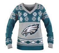 Philadelphia Eagles NFL Donna Big Logo Scollo A V Brutto Natale Maglione Piccolo