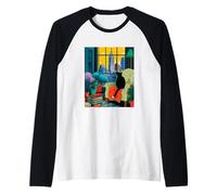 Philadelphia, Skyline Città, Smoking, Gatto, Illustrazione Maglia con Maniche Raglan