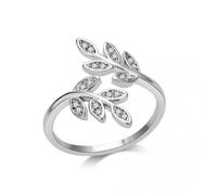 Philip Jones Anello Foglia Placcato Argento Creato con Cristalli Zircondia®