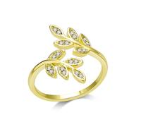 Philip Jones Anello Foglia Regolabile Placcato Oro Creato con Cristalli Zircondia®