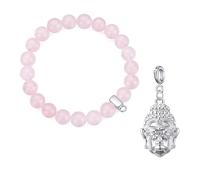 Philip Jones Braccialetto con ciondoli in Quarzo Rosa Buddha