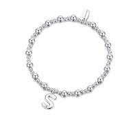 Philip Jones Braccialetto elastico placcato argento con iniziali dalla A alla Z, creato con cristalli Zircondia®, Misura unica, Cristallo, Cristallo Zircondia