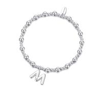 Philip Jones Braccialetto elastico placcato argento con iniziali dalla A alla Z, creato con cristalli Zircondia®, Misura unica, Cristallo, Cristallo Zircondia