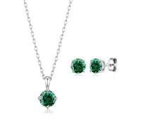 Philip Jones Parure collana e orecchini in argento Sterling con pietra portafortuna del mese di maggio (smeraldo) con cristalli Zircondia, cristallo, zirconia cubica