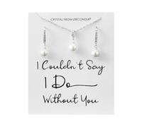 Philip Jones Parure da sposa placcata in argento con scritta "I Couldn't Say I Do Without You" con perle e cristalli di zirconia